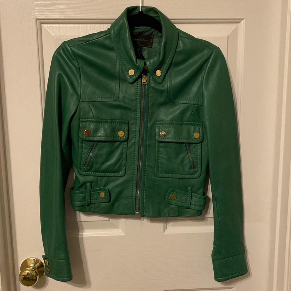 BCBG MaxAzria Green Leather Jacket